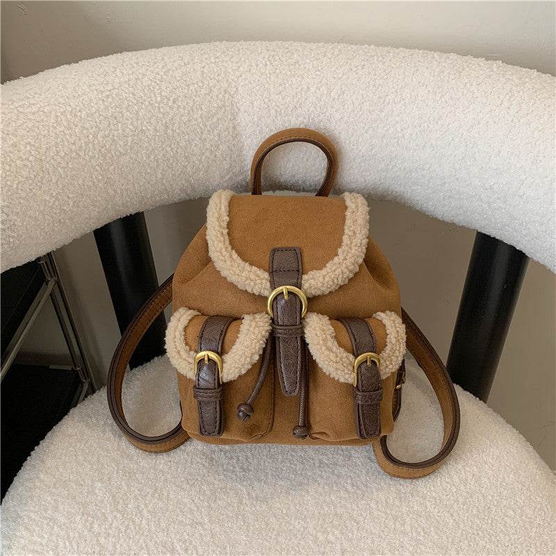 Lamb Wool Backpack Scrub For Women - Mubimart