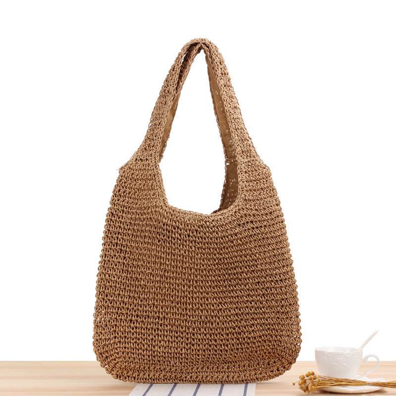Round Straw Bags Women Summer Rattan Bag Handmade Woven Beach Cross Body Bag - Mubimart