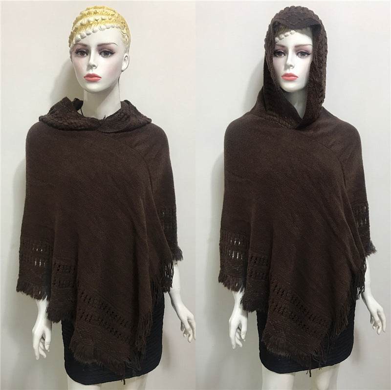 Solid Color Hollow Tassel Plus Size Cape And Shawl - Mubimart