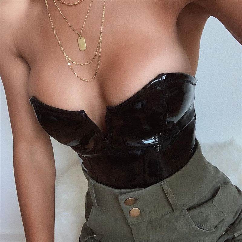 Slim PU bodysuit - Mubimart