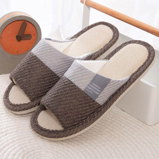 Linen Slippers House Shoes Women Bedroom Slippers - Mubimart