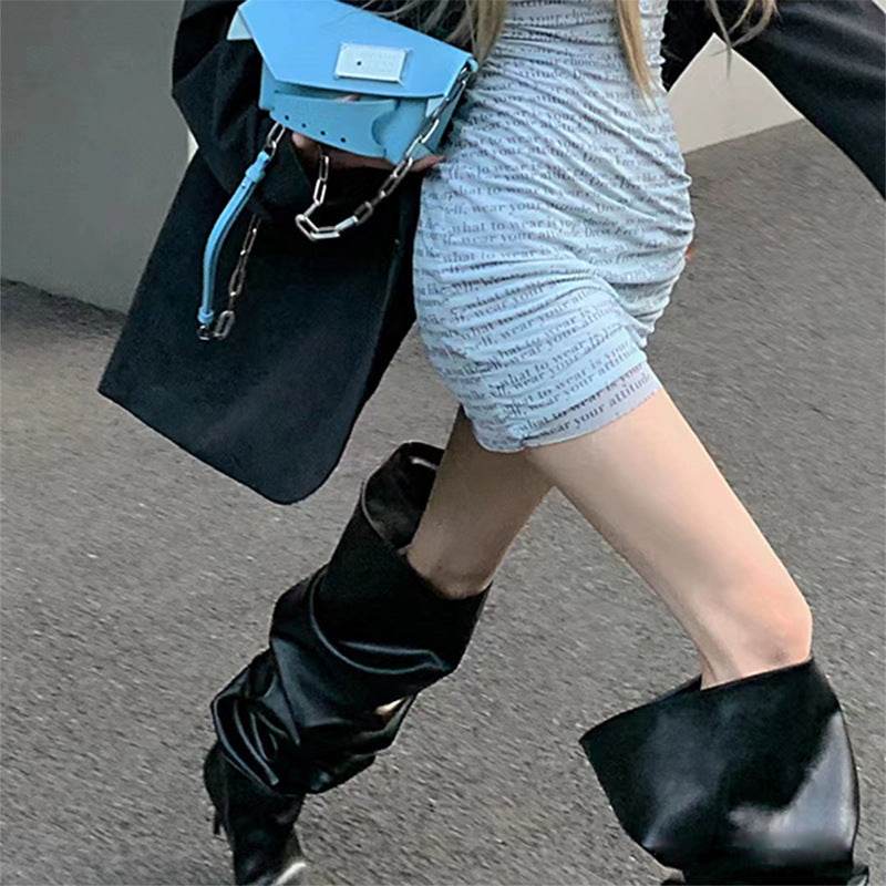 Women's Zipper Pleated Over The Knee Boots - Mubimart