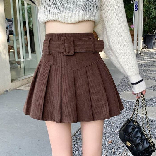 Corduroy Half Women's Autumn A-line Half Skirt Pleated Skirt - Mubimart