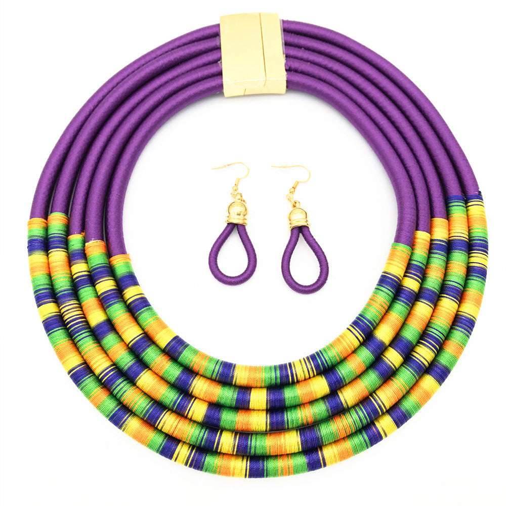 African Multilayer Choker Necklaces Earrings Jewelry Sets - Mubimart