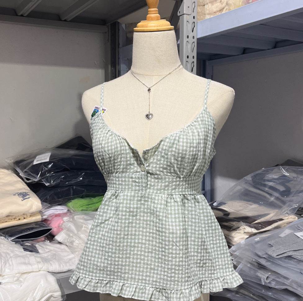 Women's Temperament Fashion Plaid Camisole Top - Mubimart