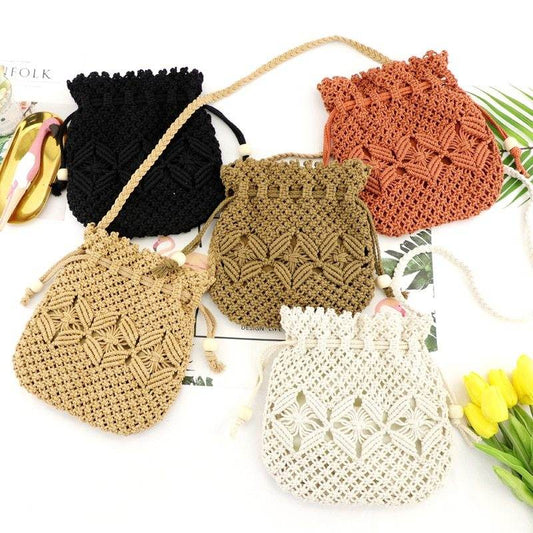 Knitted Tassel Bag Beach Women Bag woven Bag - Mubimart