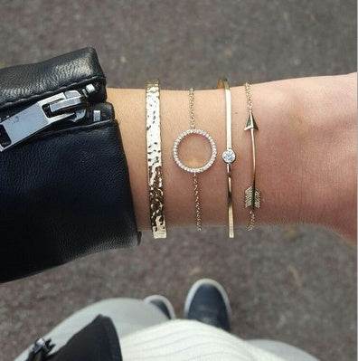 Trendy Gold Silver Crystal Leaf Moon Arrow Cat Bracelet set for Women Geometric Adjustable Bracelet Bangle Pulseiras - Mubimart