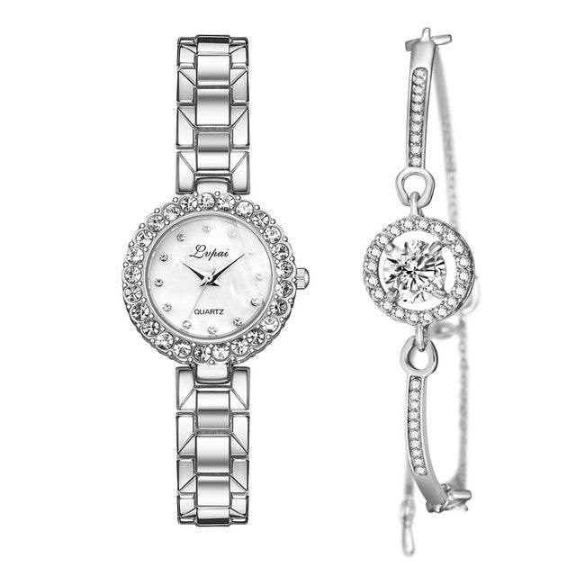 Watches-Set Bangle Clock Bracelet Wrist-Watch Quartz Women Fashion Ladies Brand Luxury - Mubimart