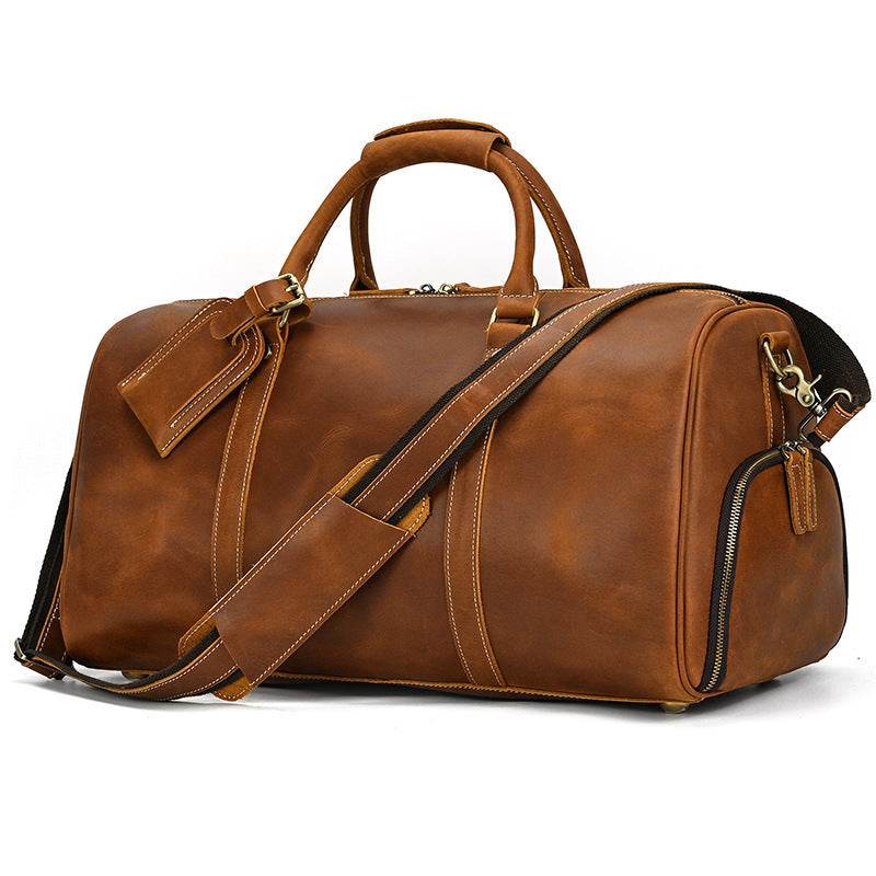 Men's Real-leather Traveling Black Gym Bag - Mubimart