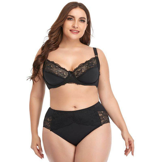 Plus Size Underwire Lace Trim Lingerie - Mubimart