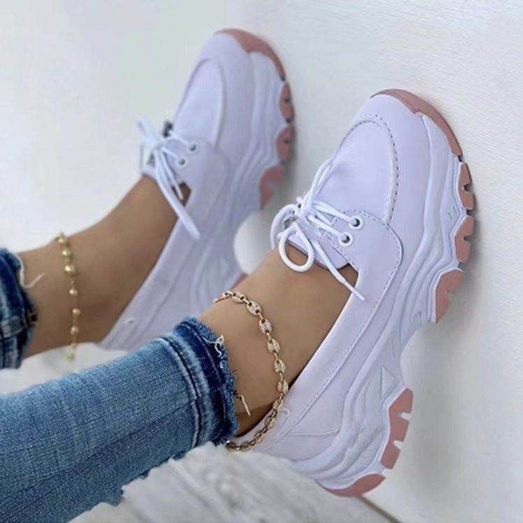 Lace-up Sneakers For Women Running Walking Sports Chunky Shoes - Mubimart