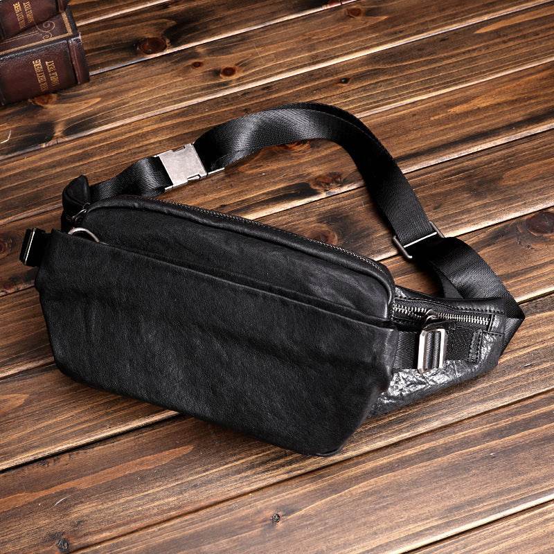 Leather Fanny Pack Multifunctional Sports Oxskin Casual Fashion Crossbody Bag - Mubimart