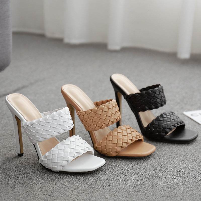 Woven Toe Stiletto Slippers - Mubimart