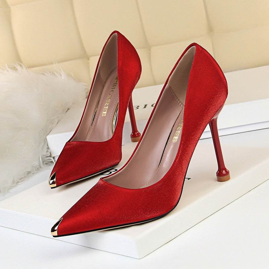 Metallic satin stiletto heels - Mubimart