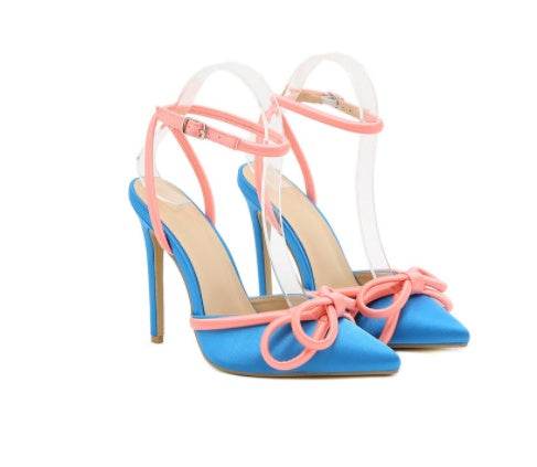 Women's Colorblock Pointed-Toe Satin Muqin Pumps - Mubimart