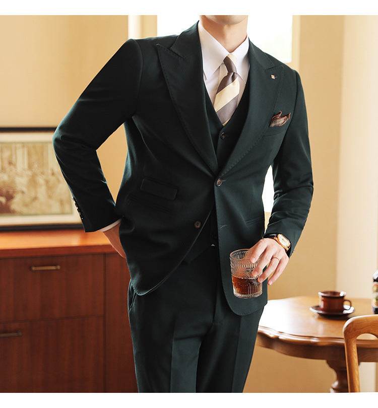 High-end Wedding Bridegroom Suit Suit Closure Collar Suit Three-piece Suit Men Caramel - Mubimart