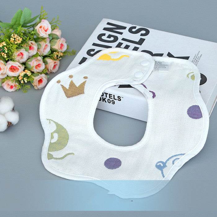 U-shaped Bib Children's 6-layer Cotton Gauze Bib Cartoon Custom Infant Baby Supplies 360 Rotating Bib - Mubimart