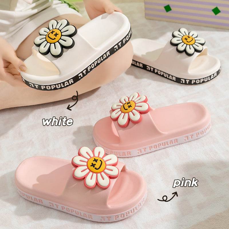 Summer Flower Slippers Women New Fashion Letter Garden Shoes Indoor Anti-Slip Floor Bathroom Bathing Home Slipper - Mubimart