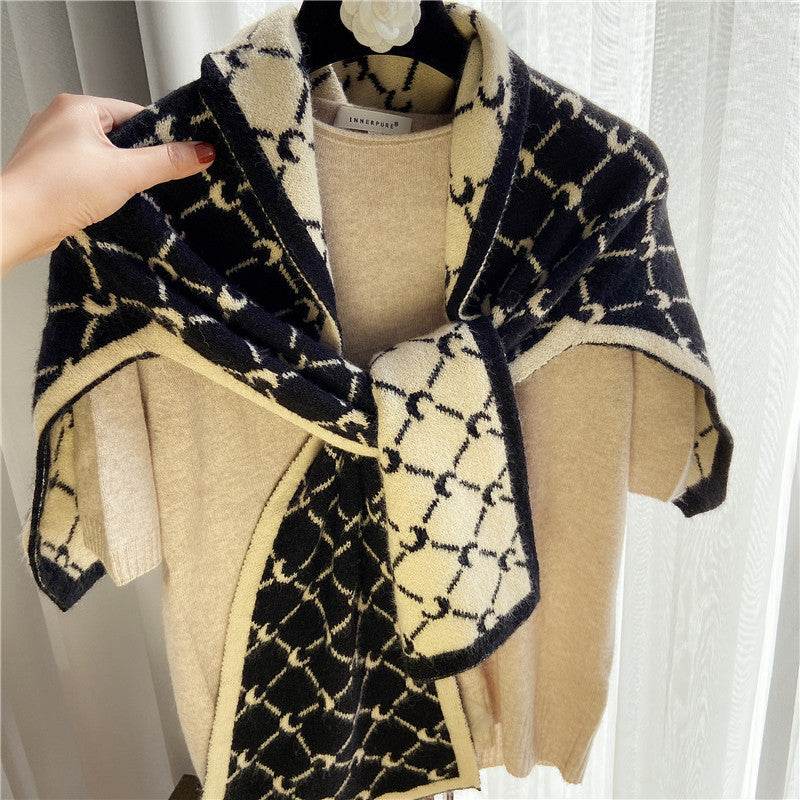 Knotted Shoulders With Contrasting Color Small Shawls - Mubimart