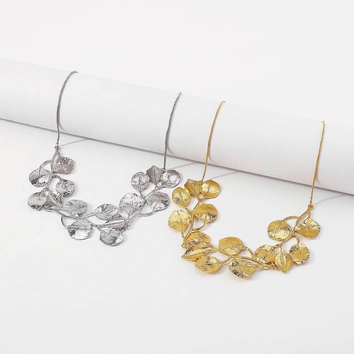 2025 Earring Necklace Luxury Metal Leaf Earrings Choker For Women Personality Jewelry Gift - Mubimart