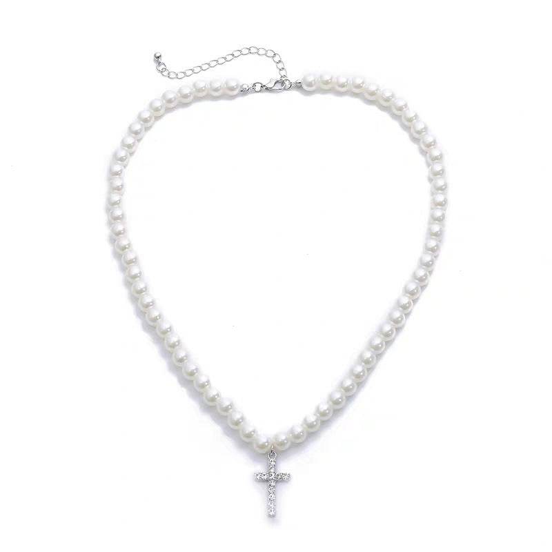 Fashion Pearl Cross Necklace For Men - Mubimart
