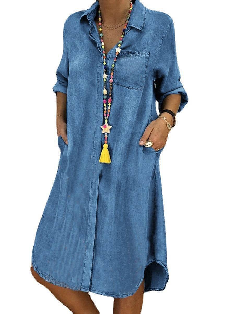 Women's Plus Size Denim Dress Solid Color - Mubimart
