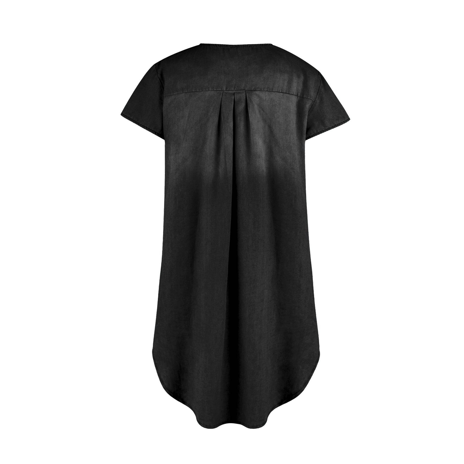 Round Neck Pleated Loose Solid Color Casual Plus Size Denim Dress - Mubimart