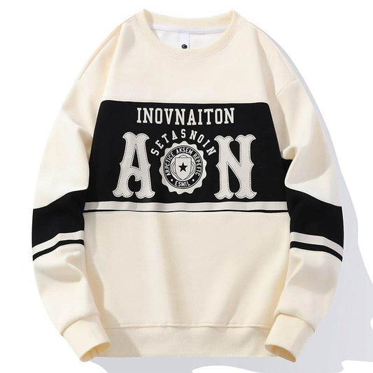 Mens Fashion Print Crew Neck Sweatshirt - Mubimart