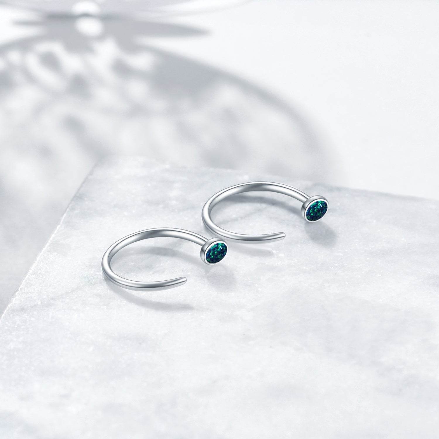 Ear Huggie Earrings Opal Half Cuff Hoop Earrings Threader Jewelry Gifts for Women Men Birthday - Mubimart