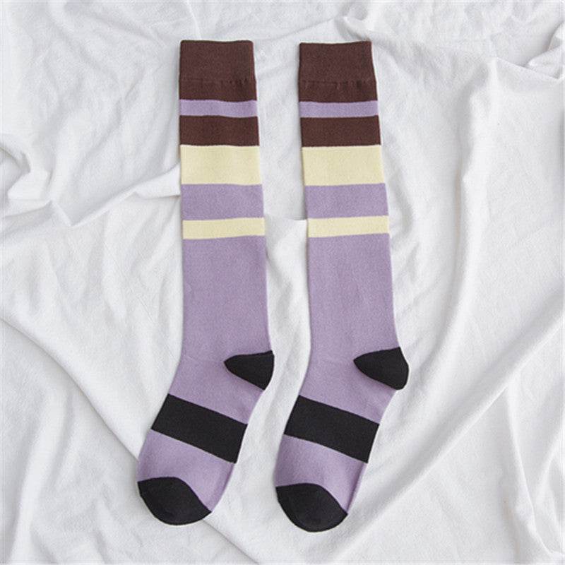 Contrasting color knee-length women's socks - Mubimart