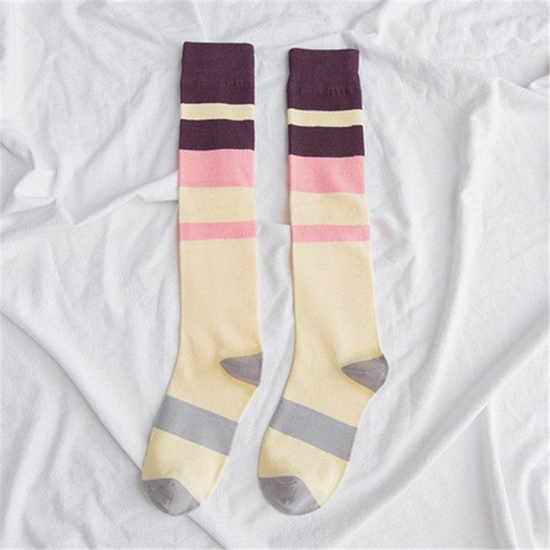 Contrasting color knee-length women's socks - Mubimart