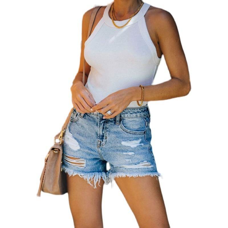 European And American Fashion Trend Ripped Denim Shorts Women - Mubimart
