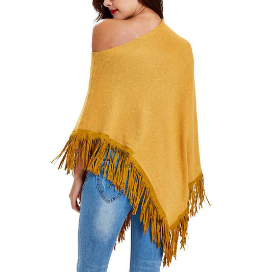 Fringed cloak shawl - Mubimart