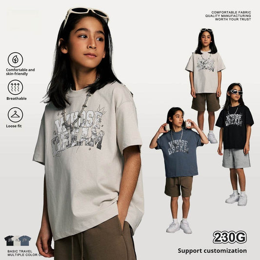 Cool Short-sleeved T-shirt Letter Printing High-grade American Street Medium And Big Children's T-shirt - Mubimart