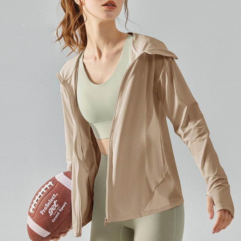 Women's Summer Outdoor Zipper Hooded Sun-proof Top UV-proof Cool Feeling Workout Top - Mubimart