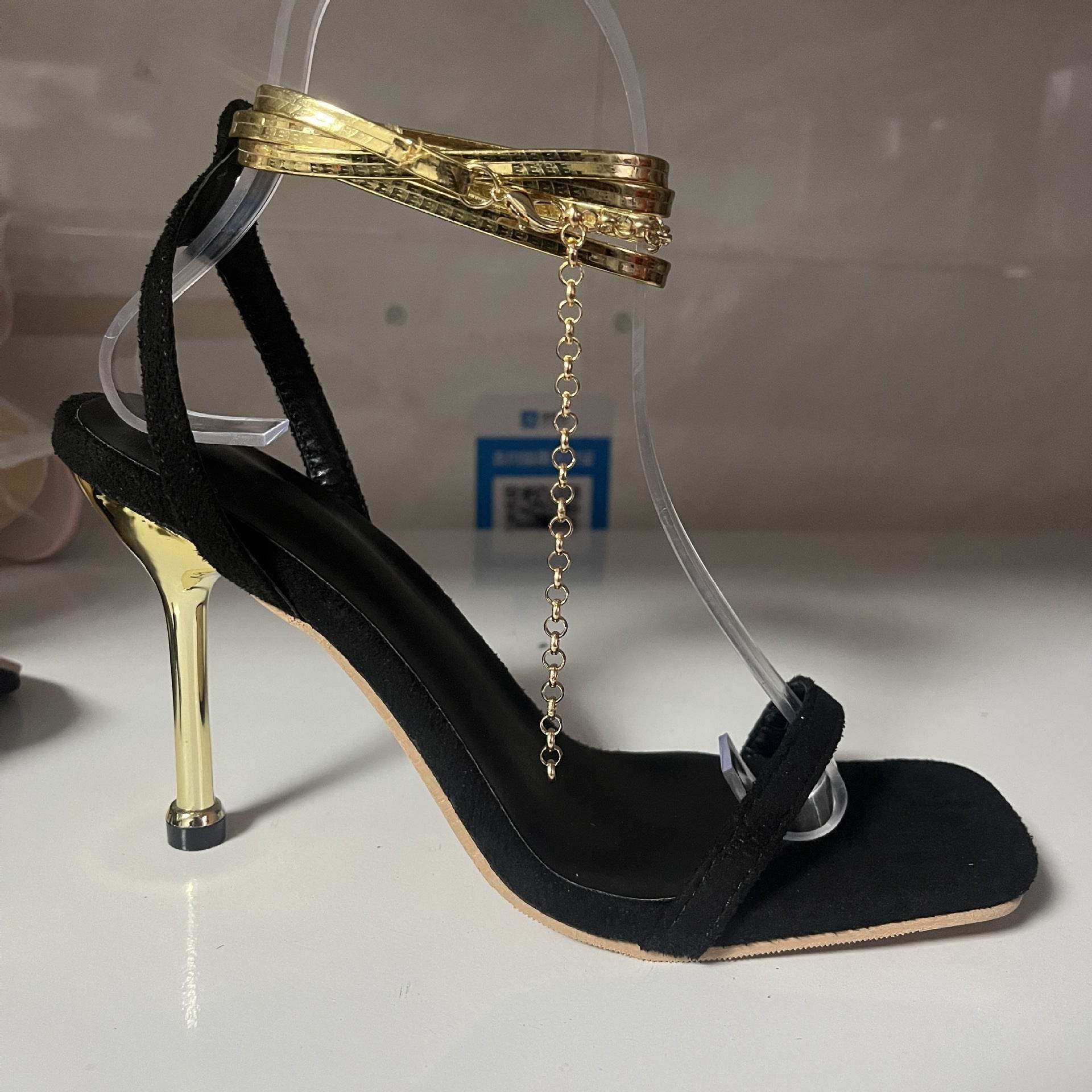 Women's Solid Color Ankle Ring Lace-up High Heels - Mubimart