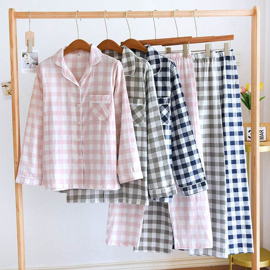 Couple's Cotton Long-sleeved Pajamas Spring And Autumn Large Size Thin Loungewear Suit - Mubimart