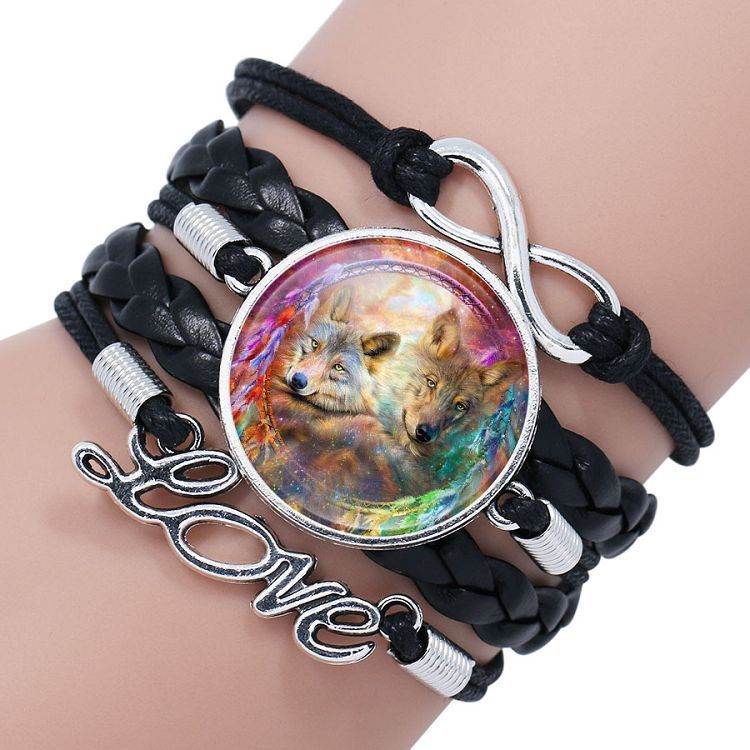 Multi-layered gemstone wolf bracelet - Mubimart