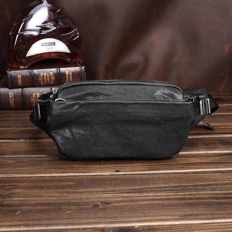 Leather Fanny Pack Multifunctional Sports Oxskin Casual Fashion Crossbody Bag - Mubimart