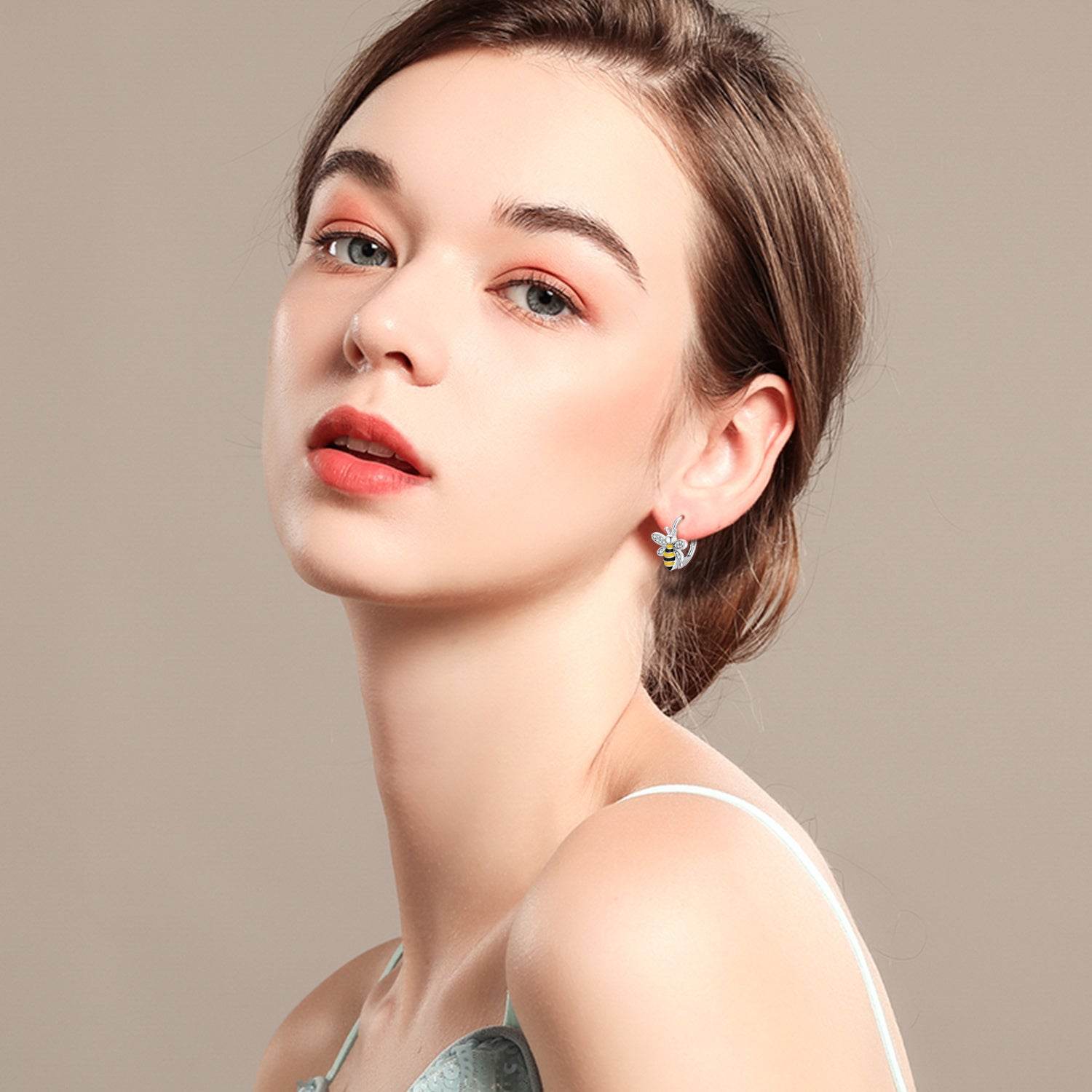 Bee Earrings S925 Sterling Silver Bumble Honey Huggie Hoop Earrings Bee Jewelry Gifts for Women Girls Teen - Mubimart