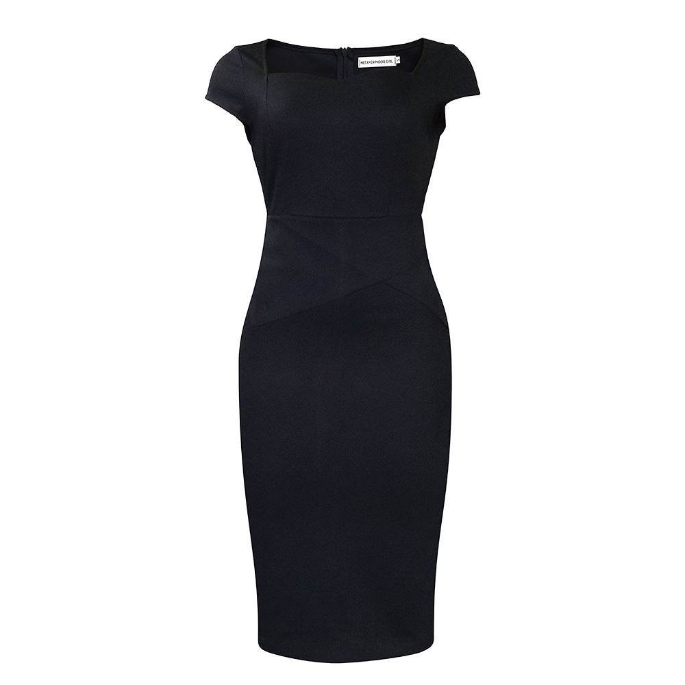 Solid Color Sheath Work Dress - Mubimart