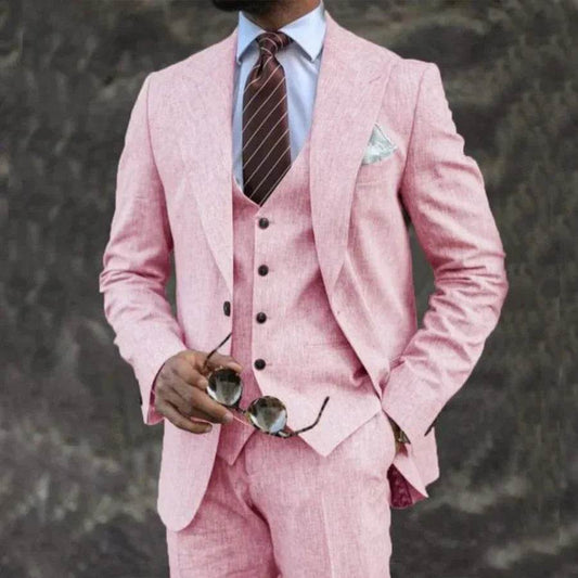 European And American Pink Business Casual Suit Three-piece Suit Men - Mubimart