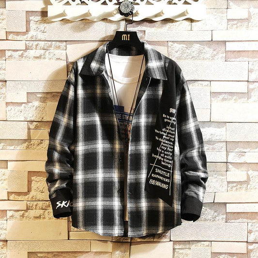 Plaid Shirt Korean Workwear Jacket Outdoor Casual Shirt Loose Jacket - Mubimart
