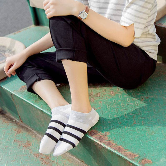 Star Stripe Breathable Low-cut Invisible Cotton Socks - Mubimart