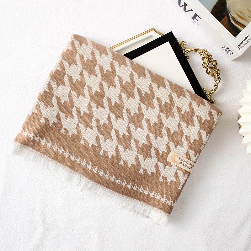 Warm Shawl Size Houndstooth Long Short Beard Scarf - Mubimart