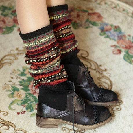Warm thick cotton socks color knee pads boots socks - Mubimart