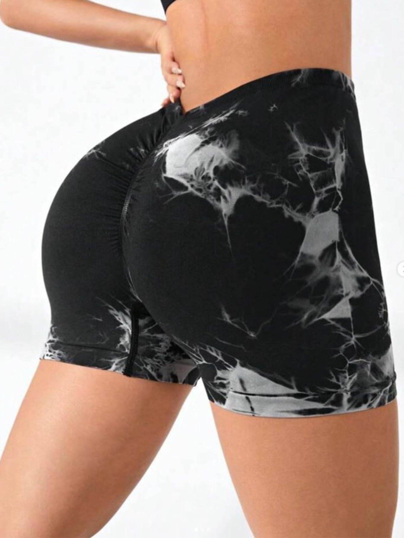 3 PACK Tie Dye Active Wear Shorts, Women Workout Shorts, High Waisted Contour Gym Yoga Biker Shorts, V Back Booty Biker Workout Gym Running Shorts - Mubimart