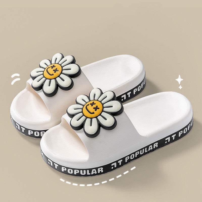 Summer Flower Slippers Women New Fashion Letter Garden Shoes Indoor Anti-Slip Floor Bathroom Bathing Home Slipper - Mubimart