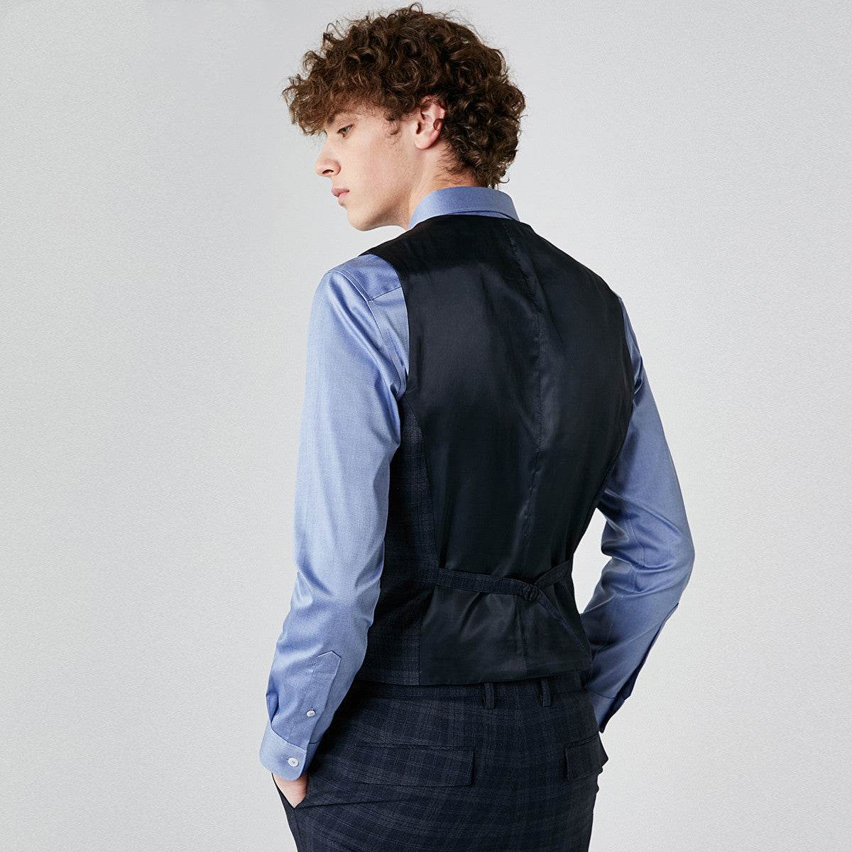Men's dark check suit vest - Mubimart