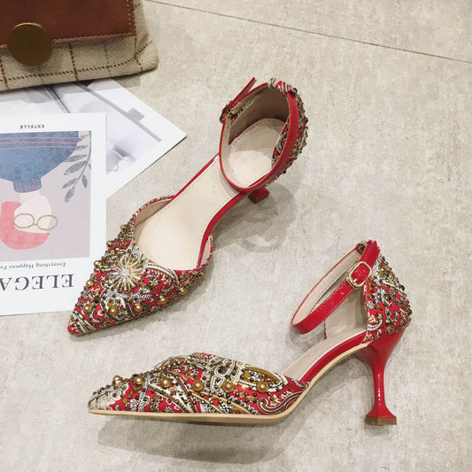 High Heels Red High Heels Female Stiletto Shallow Mouth - Mubimart
